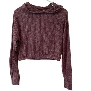 Aeropostle Cropped Ribbed Hooded Long Sleeve Shirt Purple Size XS
